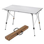 WOLTU Camping Table Aluminium Picnic Table 4ft Silver Folding Outdoor Garden Balcony Market Kitchen Work Table Travel Table with Carrying Bag Roll-up Tabletop