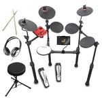 Carlsbro CSD100RBP1 Compact Electronic Drum Kit, 7-Piece Electric Drum Set for Beginner with Headphones, Stool, Sticks, Tablet/Phone Holder, Ideal Starter E-Drums Pack