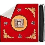 Mahjong Mat with Bag, Anti Slip Noise Reduction Table Cover Board Game Mat Mahjong Table Mat Mahjong Accessories Tablecloth Mahjong Paigow Poker Cards (Red)