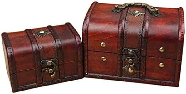 Coolrunner 2pcs Antique Vintage Wooden Box Stamp Flower Small Metal Lock Jewelry Treasure Chest Handmade Retro Wood Organizer Case Box (1)