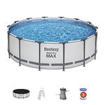 Bestway Steel Pro Max Framed Garden Pool, Above Ground Swimming Pool, Round, Grey, 14 ft