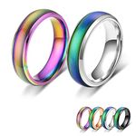 Mivofun 2 Pcs Mood Rings, Temperature Emotion Ring, Stainless Steel Color Changing Mood, for Boyfriend Girlfriend Couple Fashion Jewellery Daily Party Birthday Valentine's Day Gift Anniversary (6, Silver, Rainbow)