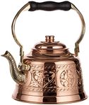 DEMMEX Heavy Gauge 1mm Thick Hammered Solid Copper Tea Pot Kettle Stovetop Teapot (1.6-Quarts - Engraved)