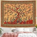 Simpkeely Tree of Life Tapestry, Aesthetic Indian Mandala Wall Hanging, Hippie Tie Dye Bohemian Tapestries Wall Art Décor for Bedroom, Dorm, Living Room 150cm x 200cm (Yellow)