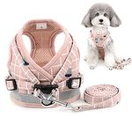 Zunea No Pull Small Dog Harness and Lead Set Adjustable Reflective Step-in Chihuahua Vest Harnesses Mesh Padded Plaid Escape Proof Puppy Jacket for Boy Girl Pet Dogs Cats Pink S