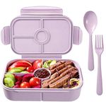 Bento Box Kids Lunch Containers with 4 Compartment Kids Bento Lunch Box Food Containers Microwave Safe (Flatware Included,Light Purple)