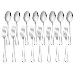 Set of 16, Stainless Steel Dinner Forks and Spoons Silverware Set, Heavy-Duty Forks and Spoons Cutlery Set, Dishwasher Safe (Silver)