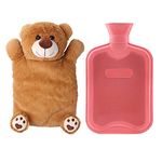 HomeTop Premium Classic Rubber Hot or Cold Water Bottle with Cute Stuffed Animal Cover (2 Liter, Red)