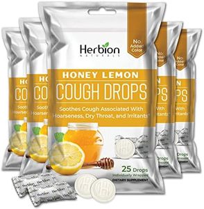 Herbion Naturals Cough Drops with Honey Lemon Flavor, Dietary Supplement, Soothes Cough, for Adults and Children Over 6 Years-Pack of 5 (125 Lozenges)