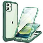 Miracase Compatible with iPhone 12/12 Pro Case 6.1 inch, [Built-in Glass Screen Protector] Full Body Rubber Bumper Case Cover (Dark Green)