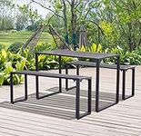 Industrial Garden Bar Set Metal Beer Dining Table 2 Bench/chairs Outdoor Pub Black Patio Modern Furniture Large 4 Seater Conservatory Deck Picnic Style Furniture, 110x55x70, (HS84B-250)