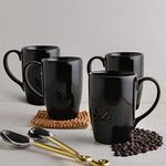 Homesake Ariane - Prime Porcelain Morning Tea/Coffee/Milk Mug (Black, 300 ml) - Set of 4