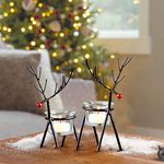 TIED RIBBONS Set of 2 Diwali Reindeer Tealight Candle Holders with Glass Holders - Diwali Decorations Items for Home Table Decoration Indoor Outdoor Decor (Iron) - Diwali Decor - Diwali Gifts