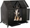 Hcfgide 44'' Indestructible Heavy Duty Dog Crate, Escape-Proof Kennel with Pointed Roof for High Anxiety Large Medium Dogs, Steel Chewproof Sound Proof Impact Cage Indoor with Wheels and Trays, XL/XXL