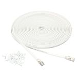 Amazon Basics Flat Cat 7 Ethernet Cable - 15.2m, 600MHz, Shielded, Snagless, with Nails for Easy Installation, White