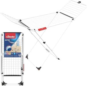 Vileda Extra X-Legs Clothes Airer, Indoor Drying Rack, 20 Metre Drying Space, Foldable Compact Clothes Dryer, Thick Wires for Fewer Creases, Wheels to Easily Manoeuvre