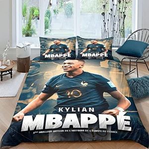 NOLEGA Kylian Mbappé Captain 3 Pièces Housse France Football Star De Couette Housse avec Taie d'oreiller De Lit Fermeture Éclair Microfibre Modern Douce Respirante King（220x240cm）