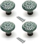 Susenya Kitchen Cabinet Knobs,4pcs, Decorative Door Knobs 1.3" Dia. Ceramic Drawer Knobs and Pulls Green with Mounting Screws Drawer Pulls Knobs