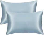 EHEYCIGA Satin King Pillow Cases Set of 2, Soft Pillowcases for Hair and Skin Similar to Silk, Blue Pillow Case 2 Pack with Envelope Closure, 20X40 Inches