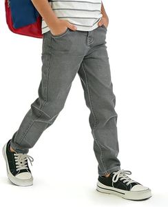 Tenfinordi Boys Slim Fit Jeans Stretch Elastic Waist Pull-on Denim Pants for Boys with 5 Pockets Gray Casual School Sports Jogging Comfort Kids Denim Trousers Size 8 Years