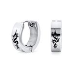 Unisex Biker Jewelry Small Asian Dragon Hoop Kpop Huggie Earrings For Men Women Teen Silver Tone Stainless Steel