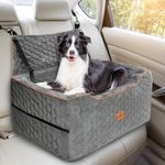 Zxyculture Dog Car Seat for Medium/Large Dogs, Dog Booster Car Seats for Under 60 lbs or 2 Small Dogs, Multi-Functional Pet Car Seat with Thick Cushion, 2 Belts, Snack Pockets & Dog Car Bed (Grey)