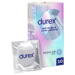 Durex Invisible Condoms - Condoms Extra Thin for Intense Sensation During lovemaking (Extra Lubricated, 10 Condoms)