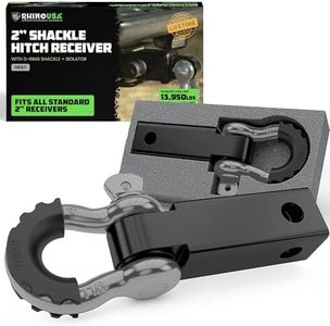 Rhino USA Shackle Hitch Receiver (Fits 2" Receivers) Best Towing Accessories for Trucks, Jeep, Toyota & More - Connect Your Rhino Tow Strap for Vehicle Recovery, Mounts to 2" Receiver Hitches (Gray)