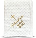 AleMir Fashion Baptism Blanket Personalized Baby Gifts – Luxurious Baptismal Gifts Textured Baby Blanket with Name, Date – Unique Christening Gifts for Girls and Boys – Soft Minky (White/Gold)