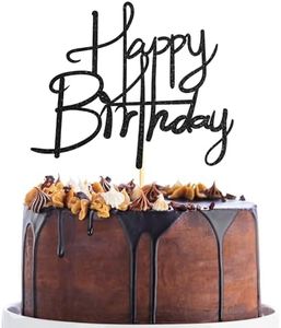 Sotpot Happy Birthday Cake Topper, Black Glitter Happy Birthday Cake Decoration Suitable For Party Decoration For Anniversary/Birthday, for Photo Booth Props