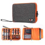 Three Layer Travel Organizer and Electronic Organizers for Tablet, Cables, Flush Drives, and Chargers (Grey and Bright Orange)