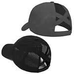 2 Pack Womens Criss Cross Ponytail Baseball Cap Adjustable High Messy Bun Ponycap Quick Drying Mesh Trucker Hat, Black + Dark Grey, One Size