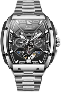 OLEVS Watch Men Automatic Silver Square Skeleton Waterproof Dress Luxury