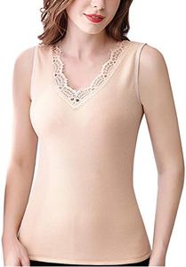 Flygo Women's Winter Shirts Long Sleeve Sleeveless V-Neck Fleece Lined Baselayer Tank Tops (Small, Sleeveless Nude)
