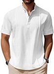 COOFANDY Men's Linen Henley Shirt Casual Beach Hippie Shirts Short Sleeve T Shirts, White, XX-Large