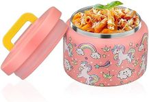 PIQUEBAR 8oz Kids Thermo for Hot Food,Small Lunch Thermos Food Container Stainless Steel,Easy Open Wide Mouth Thermo for Hot Cold Food for Preschool Travel (Pink Unicorns)