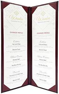 Goodsmart Columbia Casebound Menu Covers – 5-Pack, Burgundy Premium Faux Leather Restaurant Menu Holders, 4.25" x 14", 2-View with Interior Album Corners