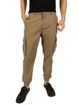 Thomas Scott Men 100% Cotton Straight Fit Cargo Trouser (TSB047_Beige, 36)