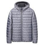 Mens Hooded Packable Light Weight Down Cotton Coat Thicken Parka Colorblock Soft Touch Quilted Coat Standard Grey