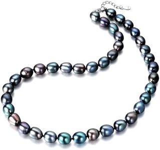 YAMI Black Pearl Necklace, AAAA Natural Saltwater Cultured Baroque Pearl 6-7mm, Pearl Strand Necklace with 925 Sterling Silver Clasp, Luxury Jewelry Gifts for Women, Length 18+2IN