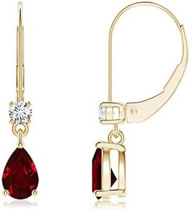 ANGARA 0.8 ct Pear Ruby Drop Earrings with Diamond in 14K Yellow Gold | Natural Ruby Leverback Earrings for Women | July Birthday, Anniversary, Gemstone Jewelry Gift | 6x4mm