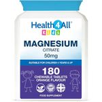 Health4All Kids Magnesium 180 Chewable Tablets for Anxiety, Sleep, Ticks. Tasty Orange Chewable Magnesium Supplement for Children 4+, Vegan, Sugar-Free | Made in UK | Alternative to Glycinate Gummies