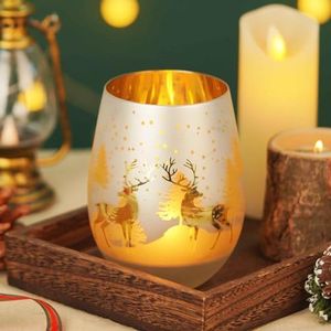 Stocking Stuffers Gifts for Women Who Have Everything - Christmas Tealight Hurricane Candle Holder - Best Friend Coworker Gifts - Reindeer Christmas Centerpiece Table Decoration -Christmas Decor Gifts