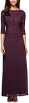 Alex Evenings Women's Petite Long Mock Dress with Lace and Illusion 3/4 Sleeves, Deep Plum, 6 Petite