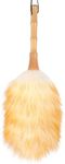 FeelfunFeather Feather Duster, Lambswool Duster for Cleaning,with Solid Wooden Handle,Leather Hang Strap,Anti-Static 14.9 inch Washable Reusable Small Hand Duster(Natural) for Office, Home and Car