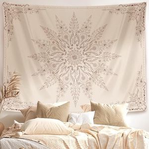 Damanse Floral Bohemian Tapestry-Flower Aesthetic Tapestry-Indian Wall Hanging Boho Tapestries-Small Mandala Room Decor-Tapestry for Bedroom Living Room Dorm(Flaxen, 49.20" x 59.10")
