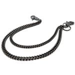 newtro Doubleness Layer Wallet Chain Trucker Jean Pants Chain for Men Puck Hip-Hop Biker Key Silver Black Gold DU02 (Black), Medium