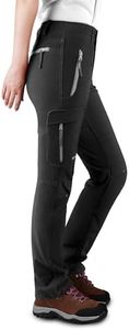 KUTOOK Pantalon Ski Randonnee Femme Hiver Chaud Coupe Vent Softshell Travail Impermeable Polaire Sport Jogging Noir L