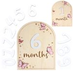 Baby Monthly Milestone Cards - Wooden Monthly Milestone Discs - Newborn Photography Props to Document Your Baby´s Growth - Baby Announcement Sign (Butterfly)