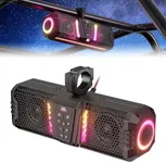 KEMIMOTO Midnight 40 16-inch IP66 Waterproof UTV Sound Bar, Louder RGB 2-Speaker Audio Music Sync Multicolor Light Sound System with Bluetooth for UTV ATV Golf Cart Boat w/1''-2'' Roll Bar, Black